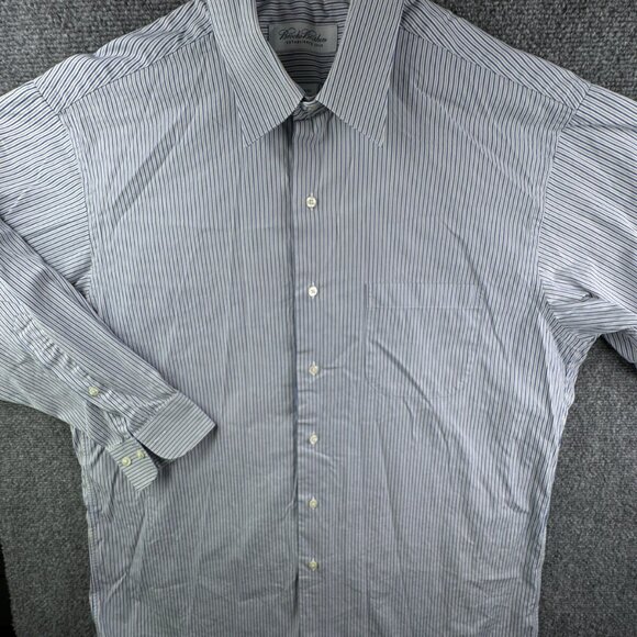 Brooks Brothers Casual Long Sleeve Button Up Shirt Striped Blue Beige 16 30/31 - Picture 2 of 13